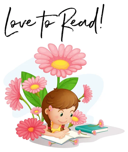 Menina lendo com frase amor para ler — Vetor de Stock