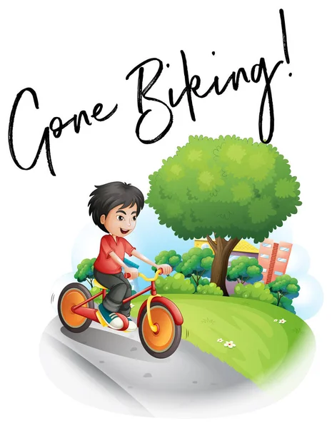 Word expression for gone biking with boy on bike — Stock Vector