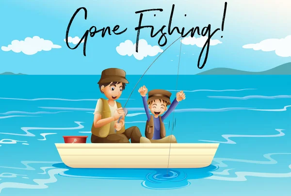 Father and son fishing with words gone fishing — Stock Vector