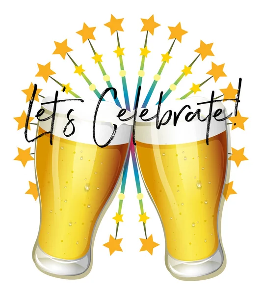 Word expression for let's celebrate with two glasses of beer — Stock Vector