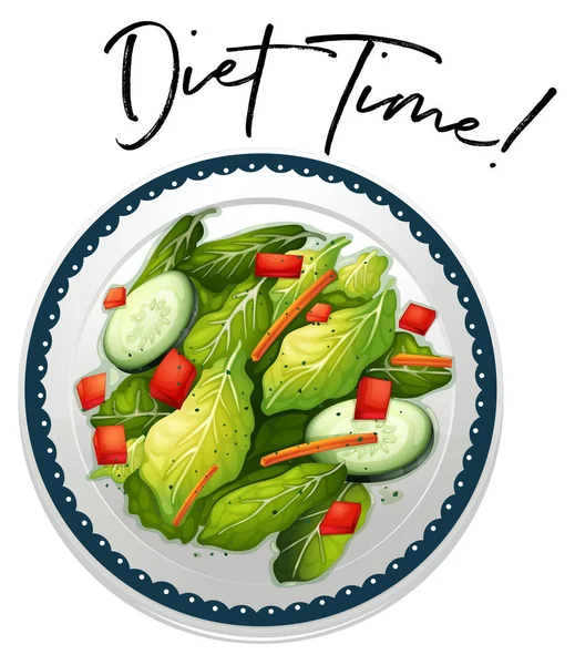 Тарілка салату з фразою час дієти — стоковий вектор
