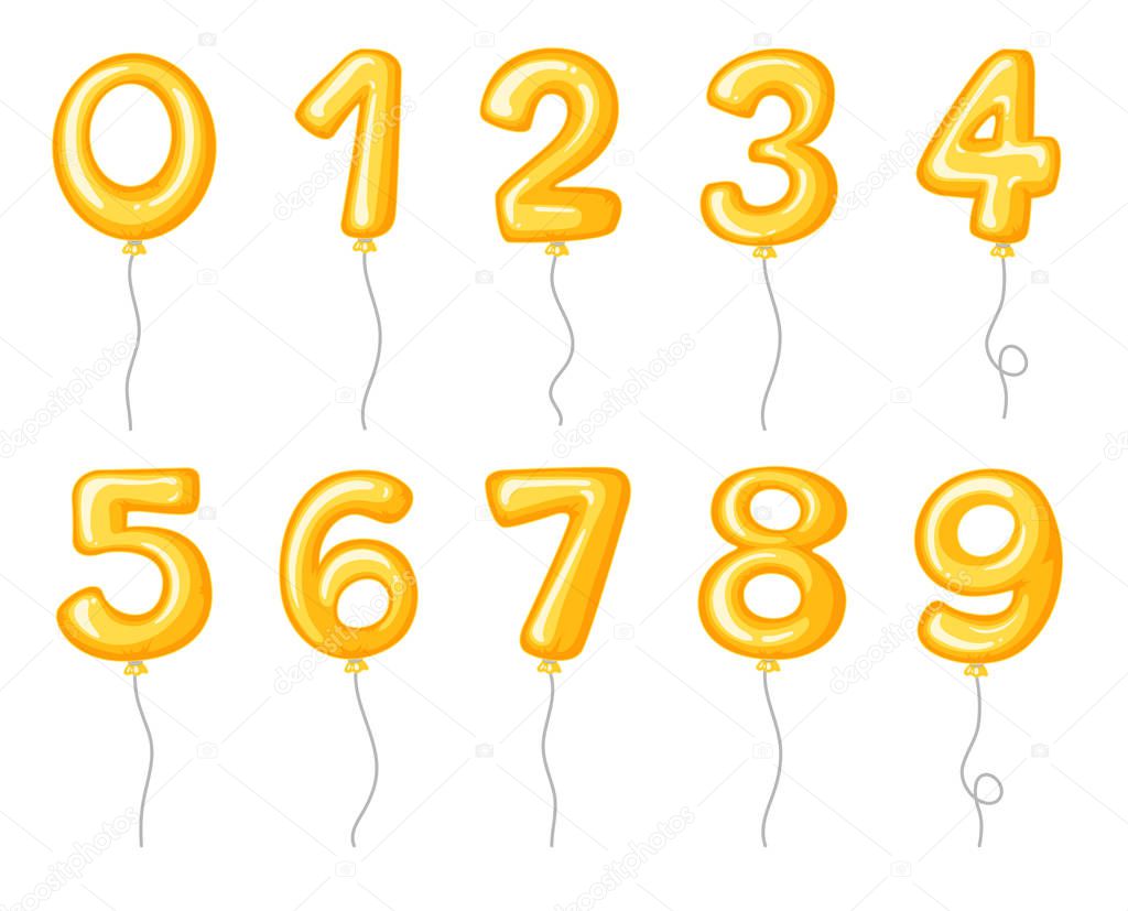 Yellow balloons shaped of numbers
