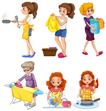 Farklı ev işleri yaparak kadınlar