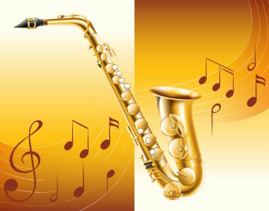 Saksafon ile arka planda müzik notlar