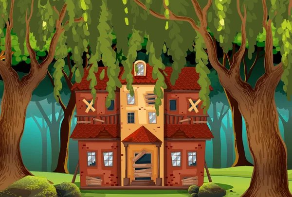 Дом с привидениями в лесу — стоковый вектор