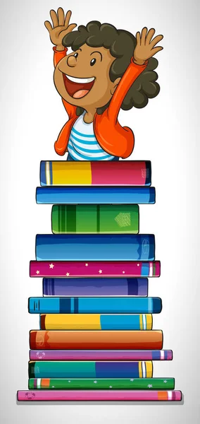 Chico con pila de libros — Vector de stock