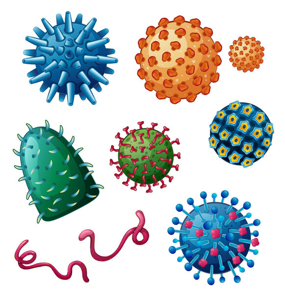 Different kinds of viruses on white