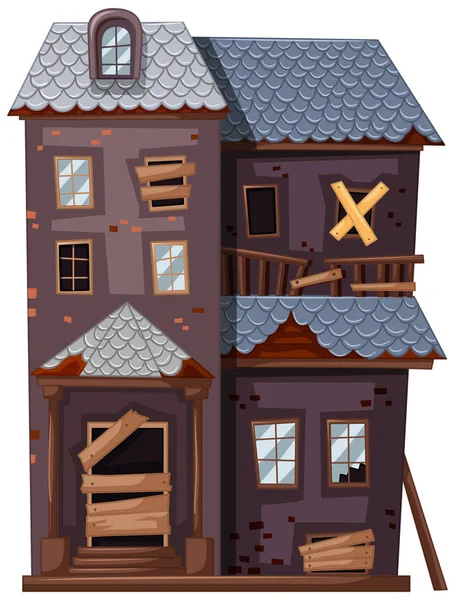 Kırık pencere ve kapı ile yıkık ev