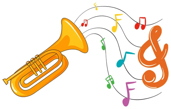 Trumpet with music notes in background — Stock Vector