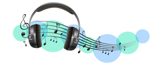 Auriculares con notas de música en segundo plano — Vector de stock