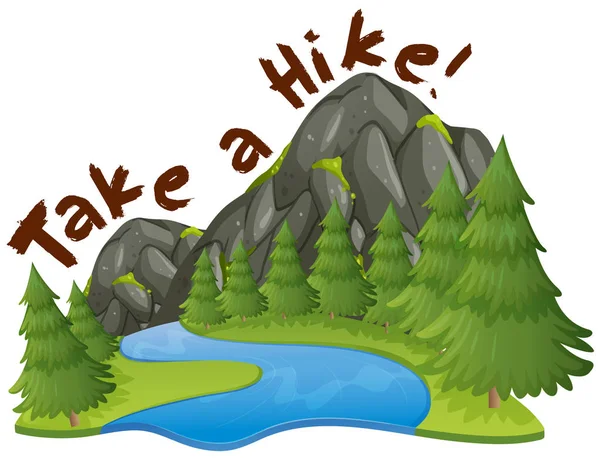 Mountain scene with phrase take a hike — Stock Vector