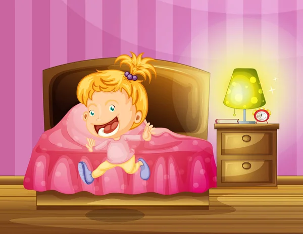 Little girl runs in bedroom — Stock Vector