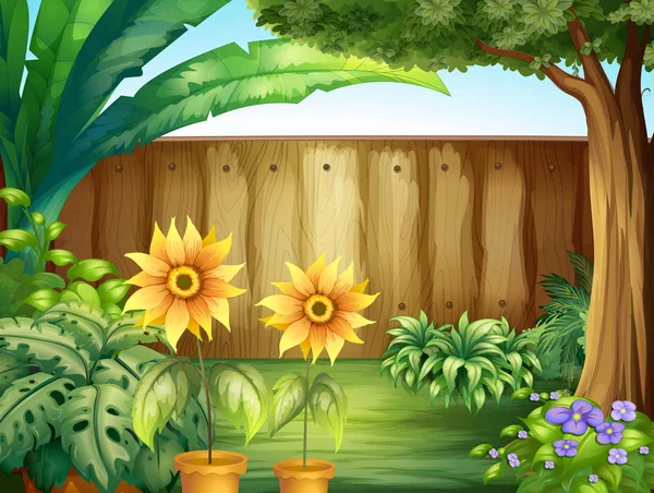 Scene with sunflowers in garden — Stock Vector