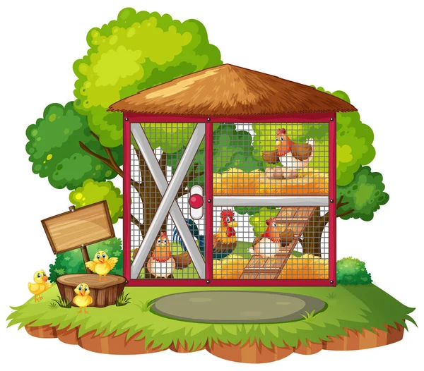Many chickens in the coop — Stock Vector