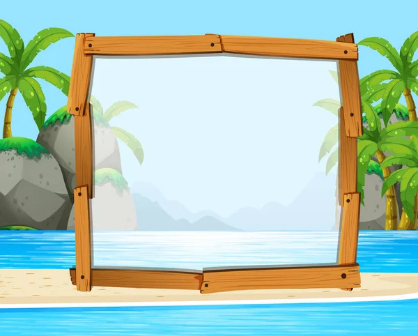 Houten frame met Oceaan op achtergrond — Stockvector