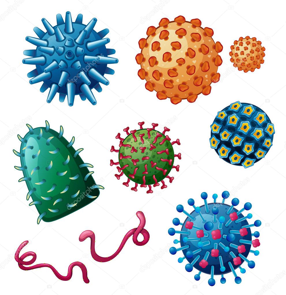 Different kinds of viruses on white