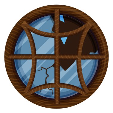 Kırık cam parçaları ile yuvarlak pencere