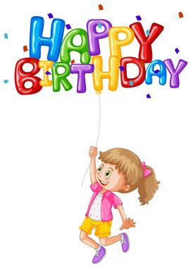 Mutlu kız balon doğum günü için holding 