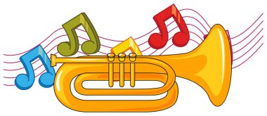 Trompet ve müzik notlar arka planda