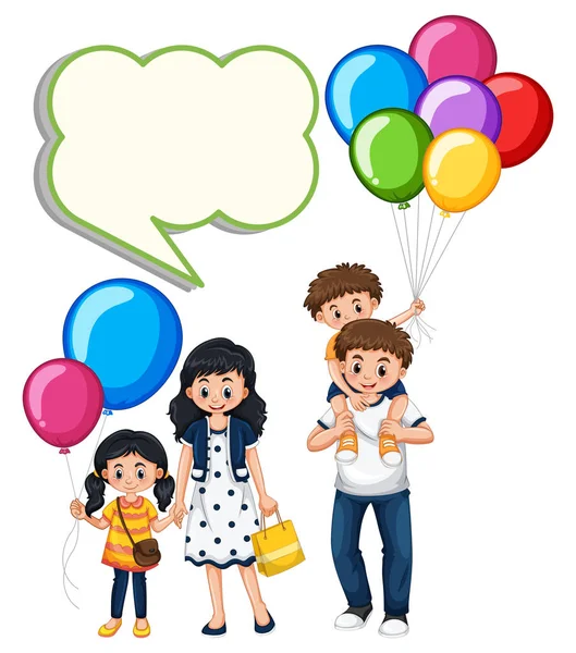 Rand sjabloon met familie en ballonnen — Stockvector