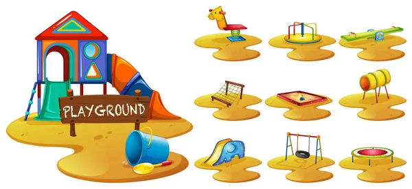 Playground equipments on the playground — Stock Vector