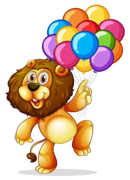 Cute lion with colorful balloons — Stock Vector