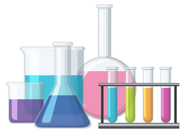 Béchers Sciene remplis de produits chimiques — Image vectorielle