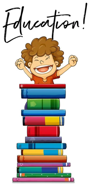 Niño y libros con frase educación — Vector de stock