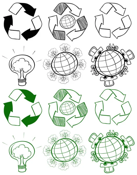 Design diverso dei simboli di riciclo — Vettoriale Stock