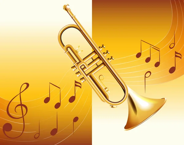 Trumpet and music notes in background — Stock Vector