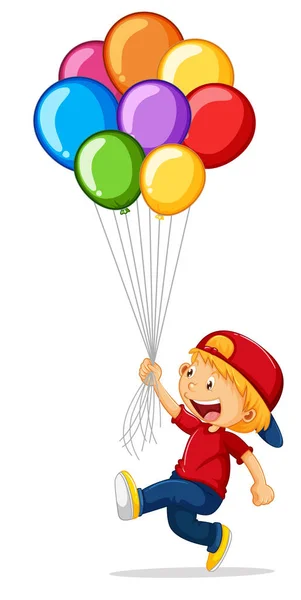 Little boy holding colorful balloons — Stock Vector