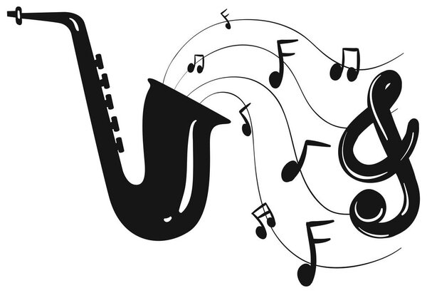 Silhouette design for saxophone and notes