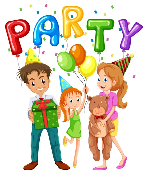 Family members and balloons at party — Stock Vector