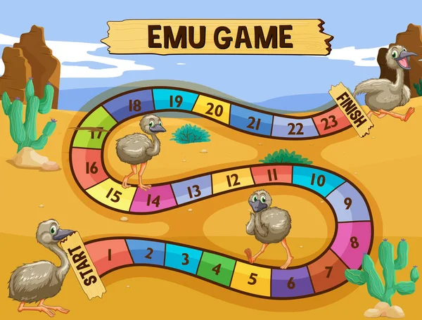 Modèle de jeu de société avec emu dans le domaine — Image vectorielle