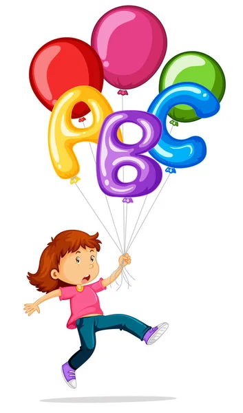 Mädchen fliegt mit bunten Luftballons — Stockvektor