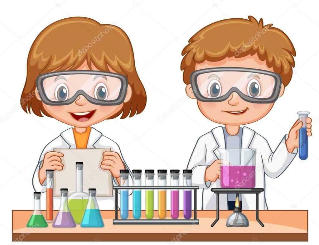 Girl and boy doing science experiment