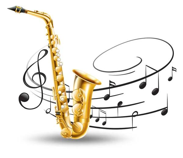 Saxofoon met muziek notities in achtergrond — Stockvector