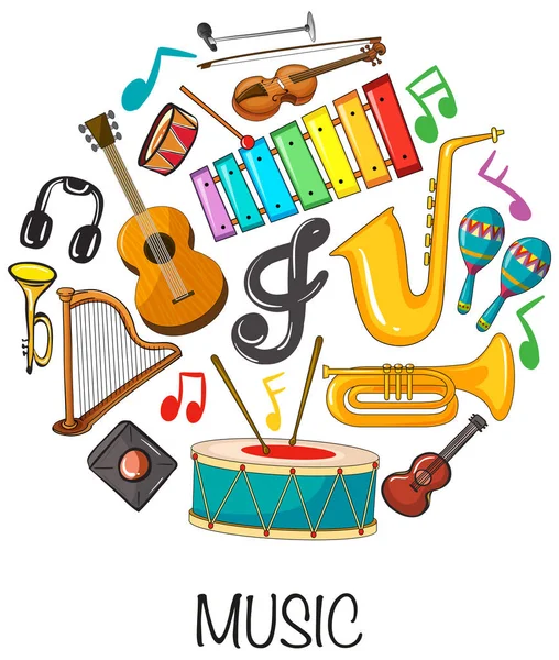 Different musical instruments on white background — Stock Vector