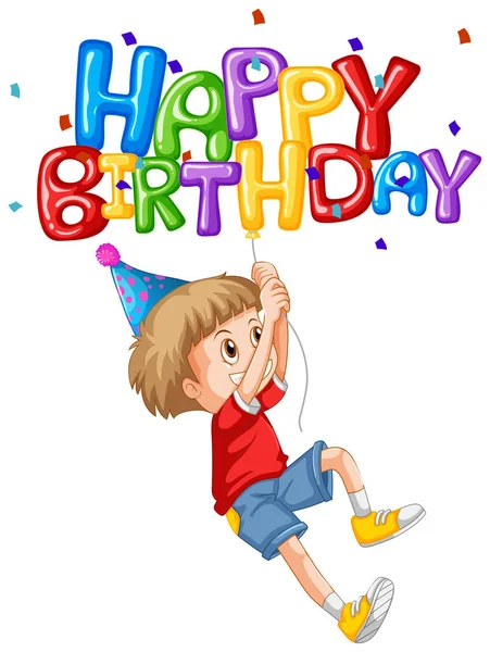 Liten pojke och Grattis på födelsedagen ballong — Stock vektor