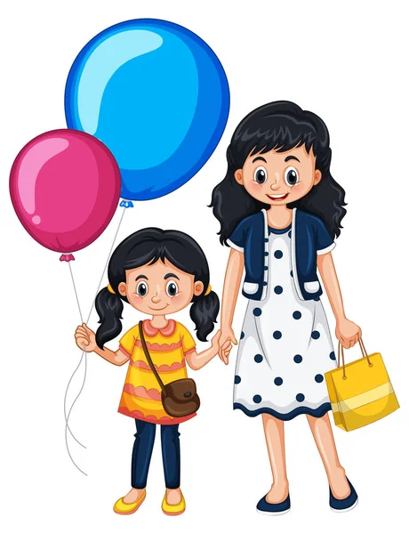Mutter und Tochter mit Luftballons — Stockvektor