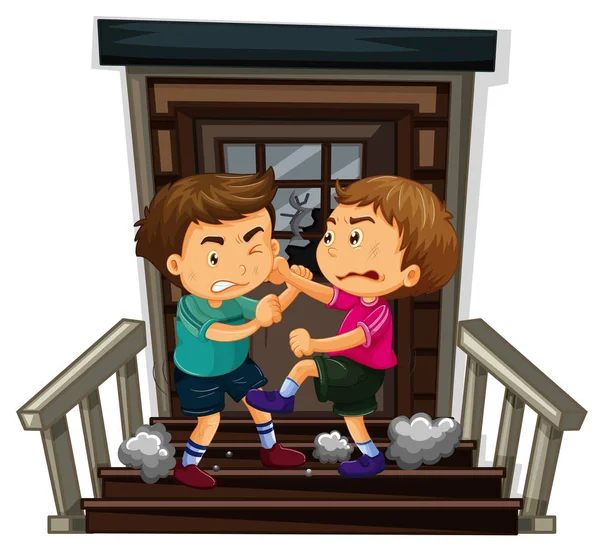 Два мальчика дерутся на лестнице — стоковый вектор