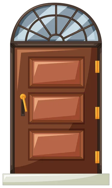 Houten deur met kromme venster op de voorgrond — Stockvector