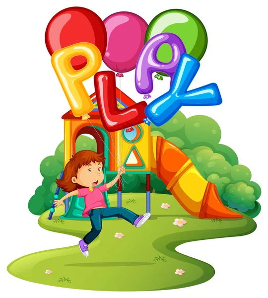 Little girl and balloons in park — Stock Vector