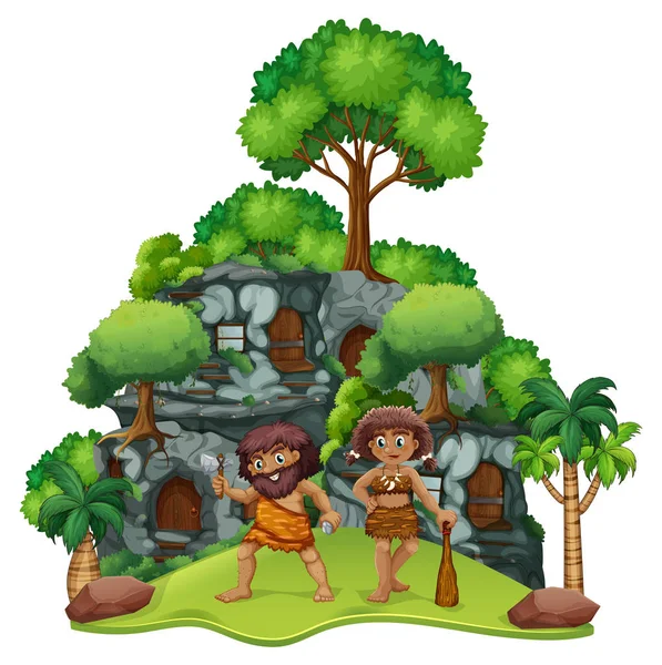 Twee cavemen thuis — Stockvector