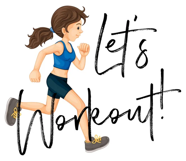 Woman jogging with phrase let's worksheet — Stock Vector