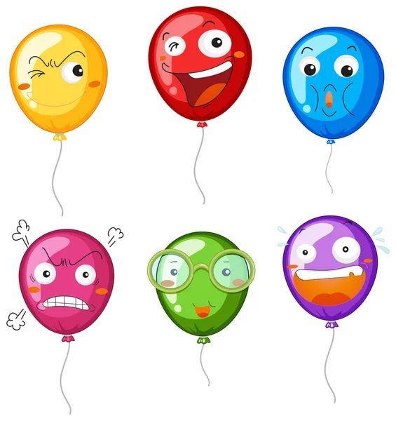 Ballons colorés avec différentes expressions faciales — Image vectorielle