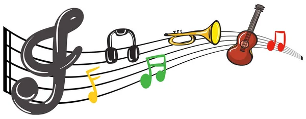 Музыкальные инструменты с нотами в фоновом режиме — стоковый вектор