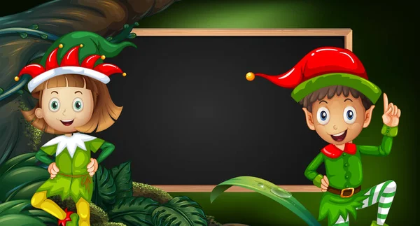 Chlapec a dívka v kostým elf od tabule — Stockový vektor