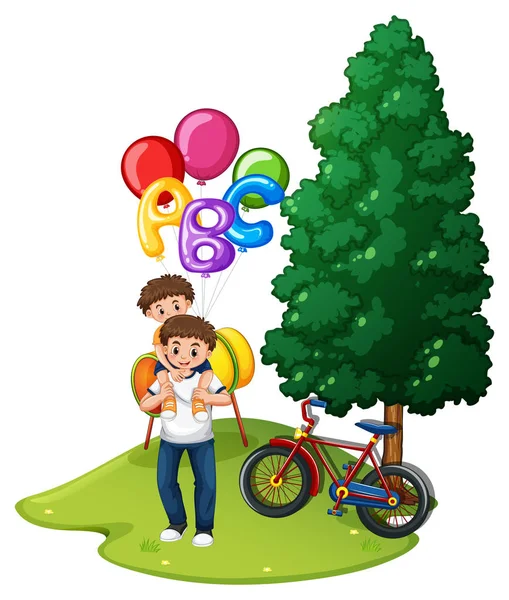 Father and son with balloons in park — Stock Vector