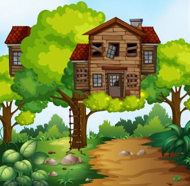 Parkta büyük treehouse